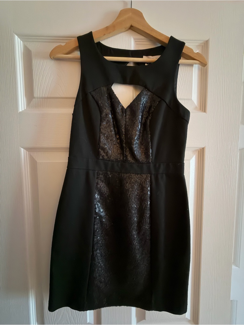 BCBGeneration Black Sleeveless Sequin-Panel Mini Dress